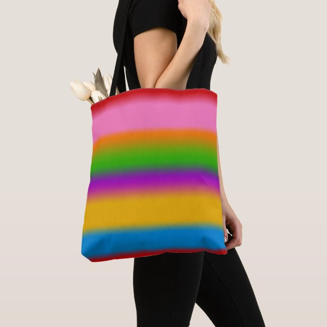 Tote Bag Vibrantes rayures dégradées arc-en-ciel multicolor (De près)