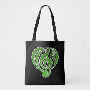 Tote Bag Vibrations Amour Musical Cœur Vert Note De Musique