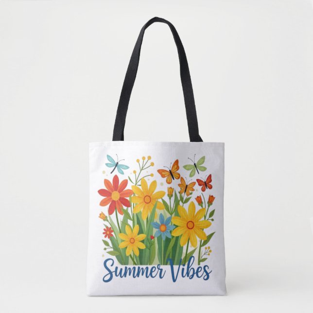 Tote Bag Vibrations d'été Floral avec Papillons (Devant)