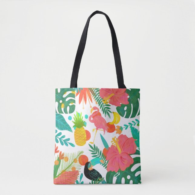 Tote Bag Vibrations Tropicales Feuilles Florales Été Chic (Devant)