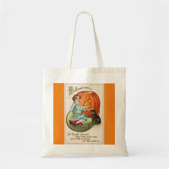 Tote Bag Victorian Boy Carving Citrouille Halloween (Devant)