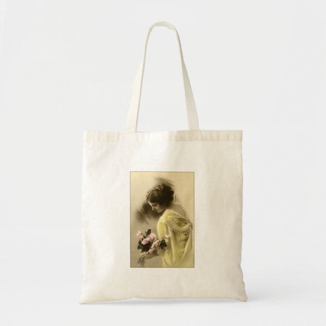 Tote Bag Victorian woman pink roses, romantic (Devant)
