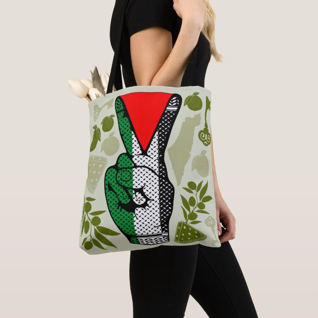 Tote Bag Victory Sign Hand Resistance Red Triangle Symbol (De près)