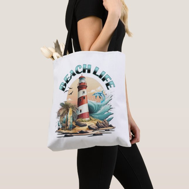 Tote Bag Vie de plage personnalisée (De près)