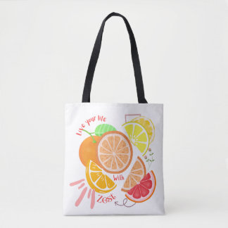 Tote Bag Vie en direct inspirée des fruits avec thème Zest