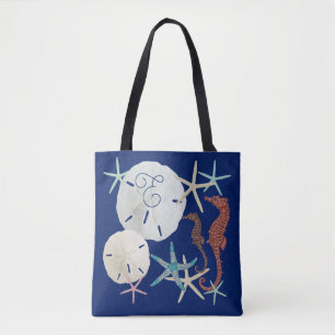 Tote Bag Vie marine monogramme bleu marine