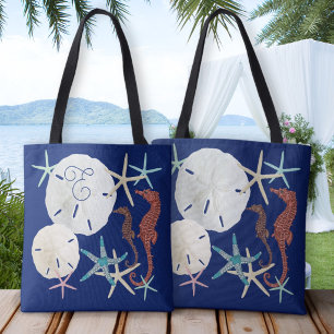 Tote Bag Vie marine monogramme bleu marine