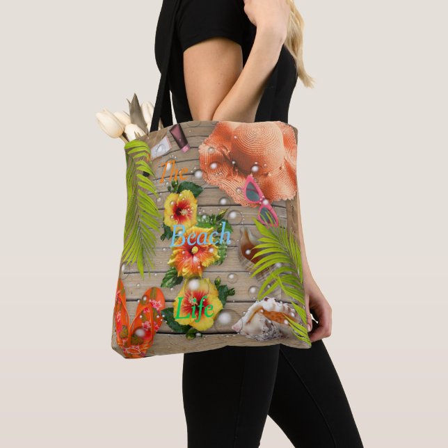 Tote Bag Vie Plage Été Vacances tropicales Hibiscus (De près)