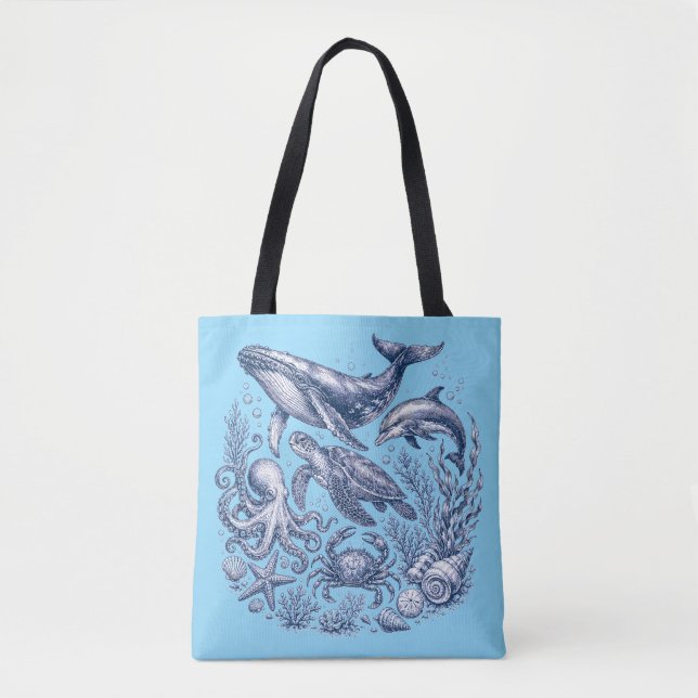 Tote Bag Vieil Océan Vie Bleu Clair Marin (Devant)
