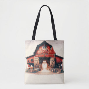 Tote Bag Vieille grange rouge Rustique de campagne