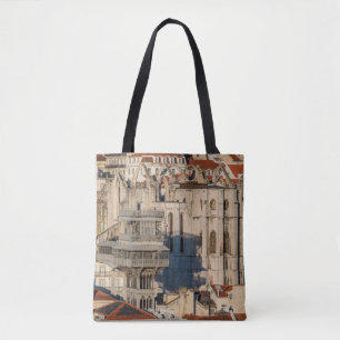 Tote Bag Vieille ville de Lisbonne avec vue tour et ruine d