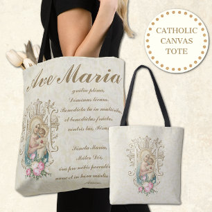 Tote Bag Vierge catholique Marie Ave Maria Bébé Jésus Flora