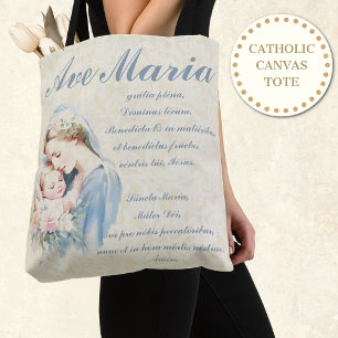 Tote Bag Vierge catholique Marie Ave Maria Bébé Jésus Flora
