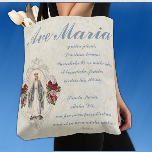 Tote Bag Vierge catholique Marie Ave Maria en latin (Créateur téléchargé)