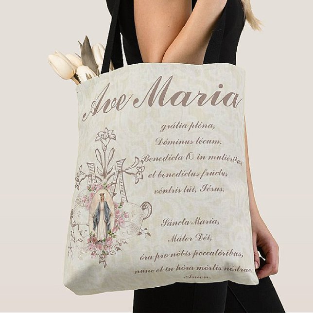 Tote Bag Vierge catholique Marie Ave Maria en latin (FIVE STAR CANVAS TOTES!  )