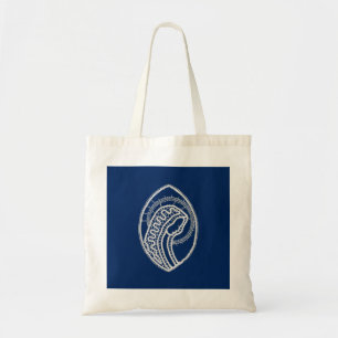 Tote Bag Vierge Marie, dentelle blanche, bleu marine