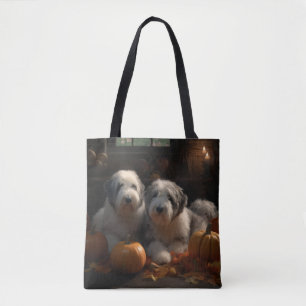 Tote Bag Vieux anglais Sheepdog Chiot Chiot Automne Citroui