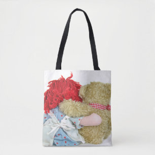 Tote Bag vieux chiffon avec ours en peluche