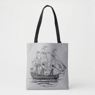 Tote Bag Vieux galion de pirates, esquisse d'un navire de 7