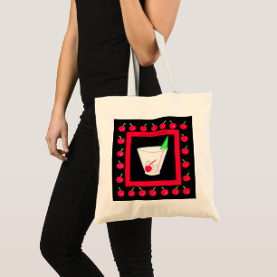 Tote Bag Vieux style rétro Boire Cerises rouges sur Noir