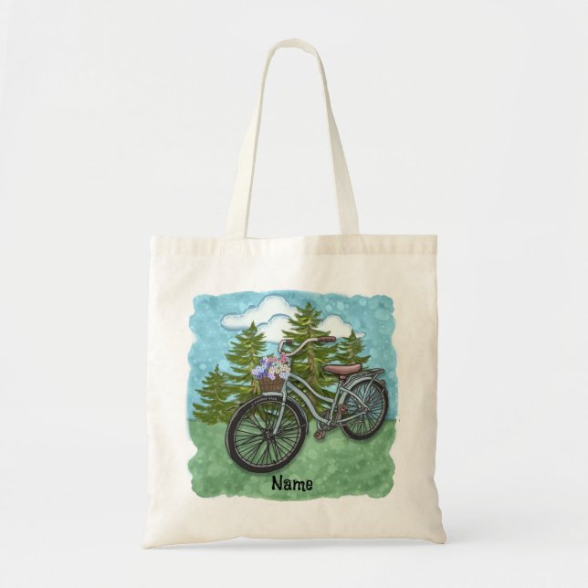 Tote Bag Vieux Vélo Bicyclette Bleu (Devant)