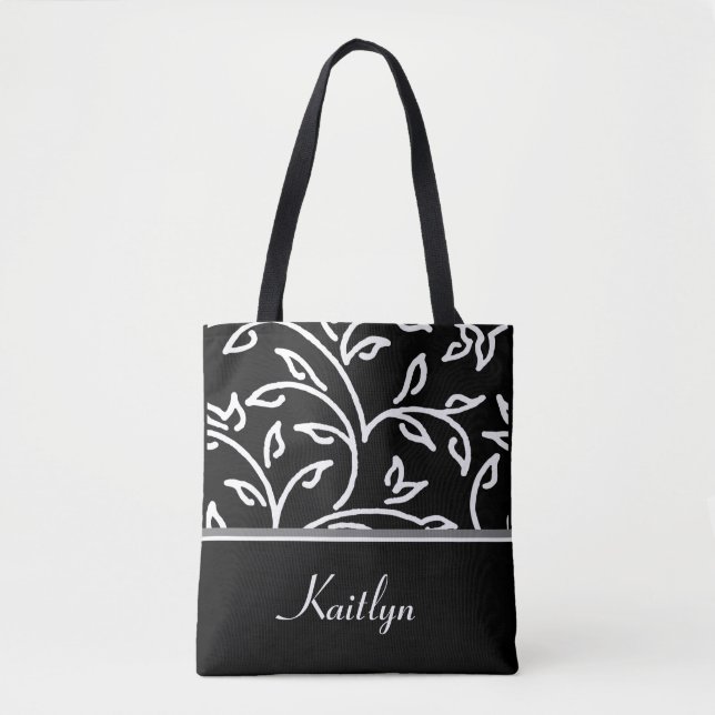 Tote Bag Vignes décoratives blanches et noires | (Devant)