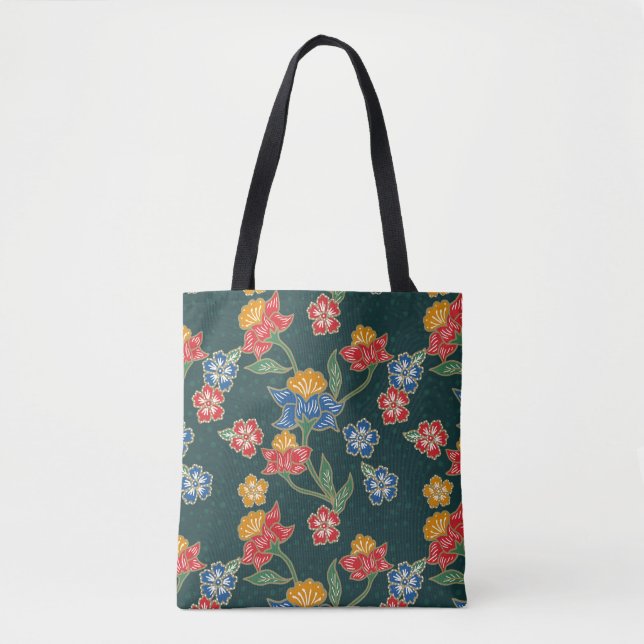 Tote Bag Vignes florales indonésiennes verdoyantes Batik mo (Devant)