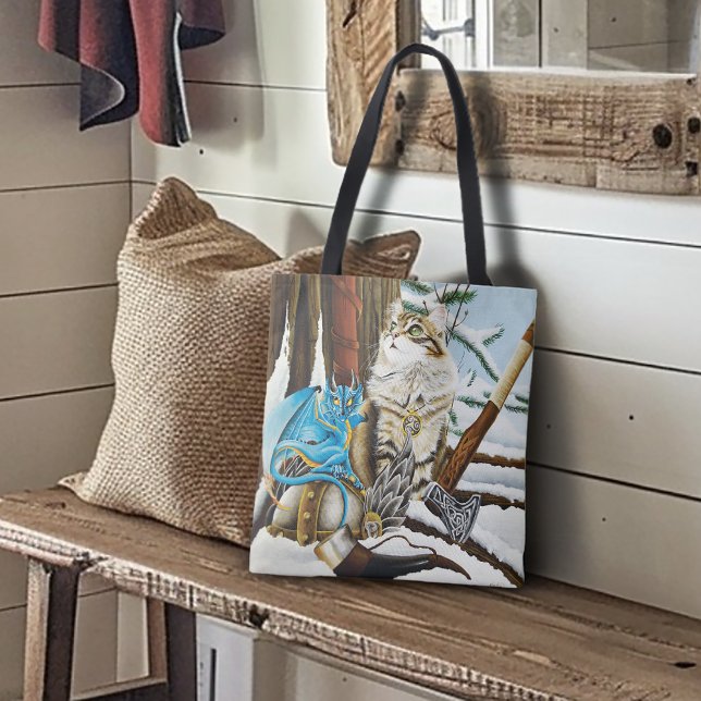Tote Bag Viking Cat Blue Dragon (Créateur téléchargé)
