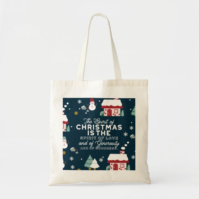 Tote Bag Village de nuit d'hiver avec esprit de Noël (Devant)
