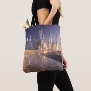 Tote Bag Ville de science-fiction futuriste reflétée dans l