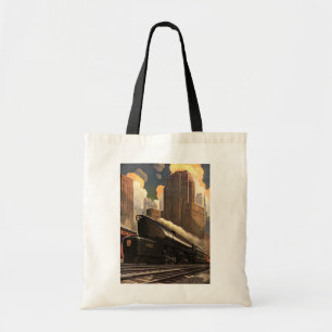 Tote Bag Ville de style rétro, train duplex T1 sur des voie