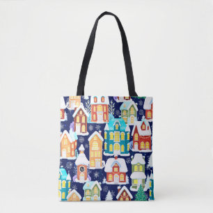 Tote Bag Ville d'hiver avec maisons victoriennes. Thème de