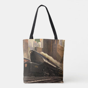 Tote Bag Ville vintage, train duplex T1 sur les voies ferré