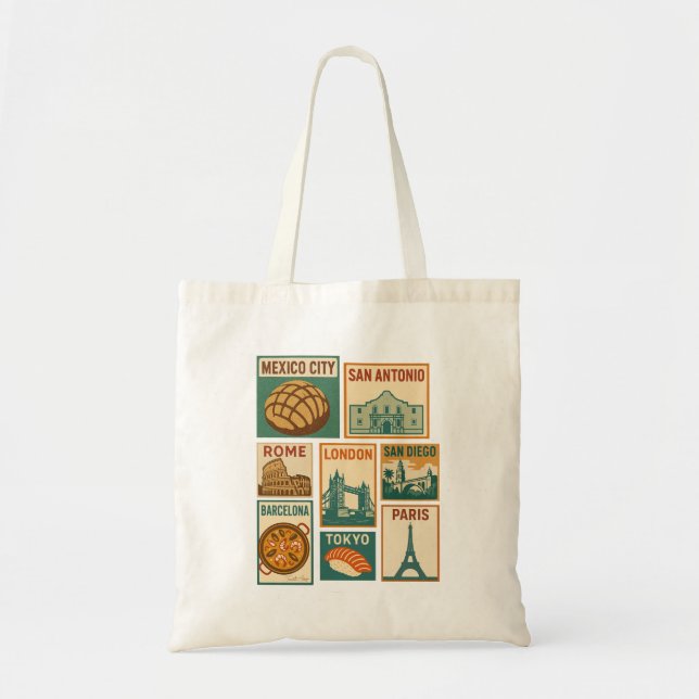 Tote Bag Villes de voyage Vintage Postage Timbre esthétique (Devant)
