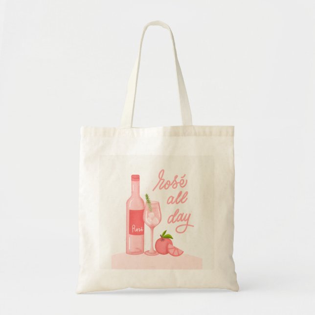 Tote Bag Vin rose toute la journée (Devant)