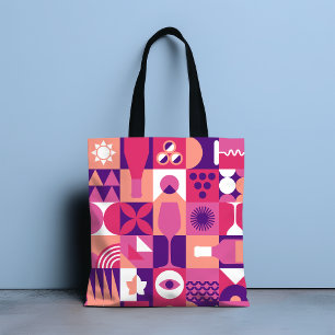 Tote Bag Vin rose violet rétro Bauhaus Motif