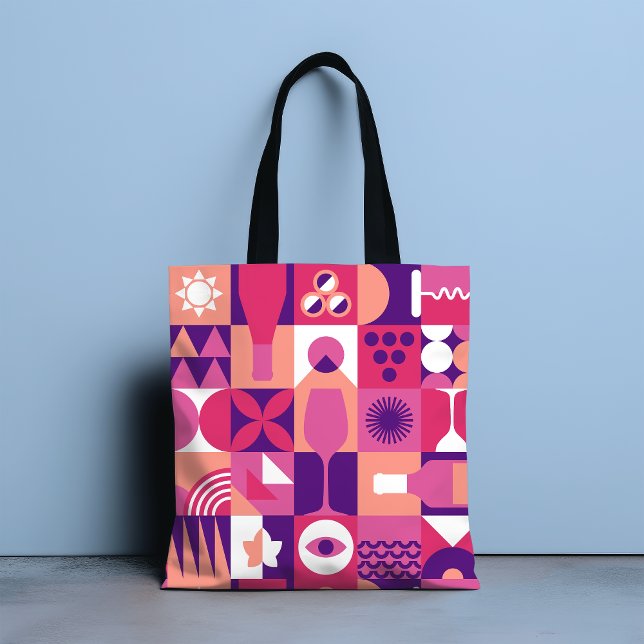 Tote Bag Vin rose violet rétro Bauhaus Motif (Créateur téléchargé)