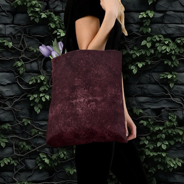 Tote Bag Vin Velvety Damask | Glam Grunge de Bordeaux Sangr (Créateur téléchargé)