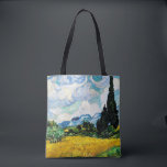 Tote Bag Vincent Van Gogh Champ de blé avec cyprès (1889)<br><div class="desc">Joli, Vintage, Belle peinture Vincent Van Gogh Champ de blé avec Sticker Cyprès.C'est un vieux chef-d'oeuvre du peintre maître néerlandais Vincent Van Gogh. Ce tableau fait partie de sa série de champs de blé. Cette série de peintures de paysages naturels s'inspire de la vue sur les Alpilles.Cette peinture à l'huile...</div>