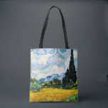 Tote Bag Vincent Van Gogh Champ de blé avec cyprès (1889)<br><div class="desc">Joli, Vintage, Belle peinture Vincent Van Gogh Champ de blé avec Sticker Cyprès.C'est un vieux chef-d'oeuvre du peintre maître néerlandais Vincent Van Gogh. Ce tableau fait partie de sa série de champs de blé. Cette série de peintures de paysages naturels s'inspire de la vue sur les Alpilles.Cette peinture à l'huile...</div>