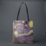 Tote Bag Vincent van Gogh - Nuit étoilée<br><div class="desc">Starry Night (1889) de Vincent van Gogh est un post impressionnisme vintage de peinture de paysage d'art. Vue sur une ville dans une vallée la nuit avec les nuages tourbillonnants, les étoiles brillant et une belle lune jaune dorée croissant. Il a été peint pendant la journée de mémoire et est...</div>