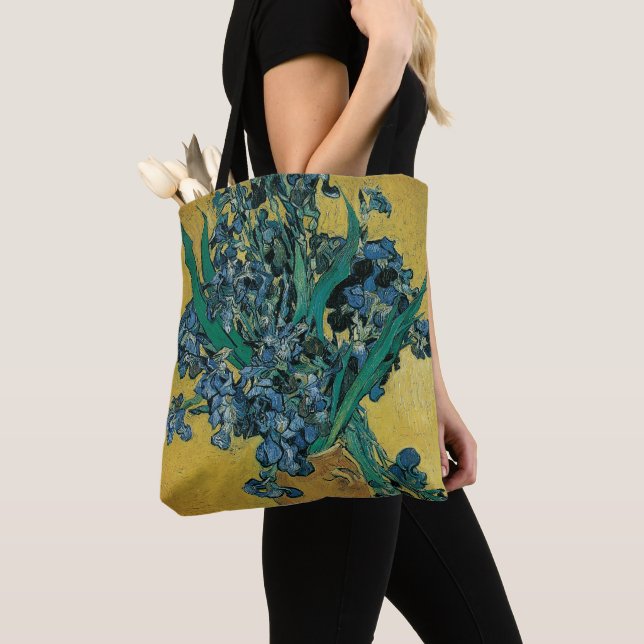 Tote Bag Vincent van Gogh - Vase avec iris Fond jaune (De près)