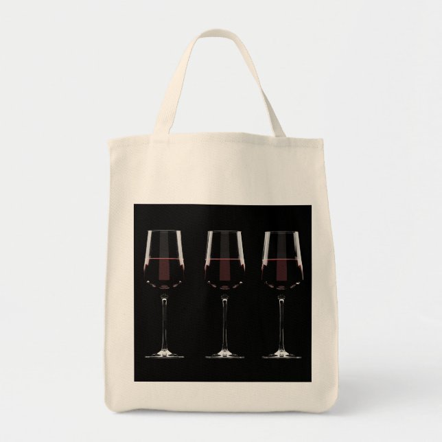 Tote Bag Vins avec vin rouge sur noir (Devant)