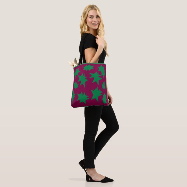 TOTE BAG VINS DE PLUM COULEUR ÉTOILES VERTES NOËL (Sur le modèle)