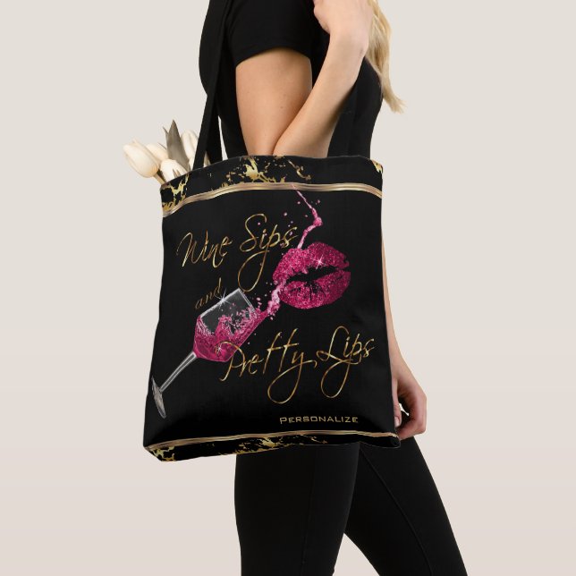 Tote Bag Vins et jolies lèvres roses - Marbre (De près)