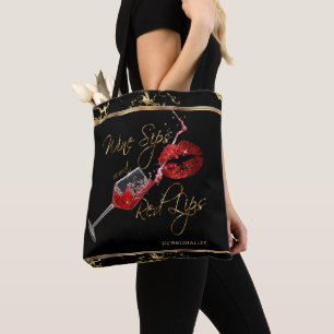 Tote Bag Vins et lèvres rouges - Marbre