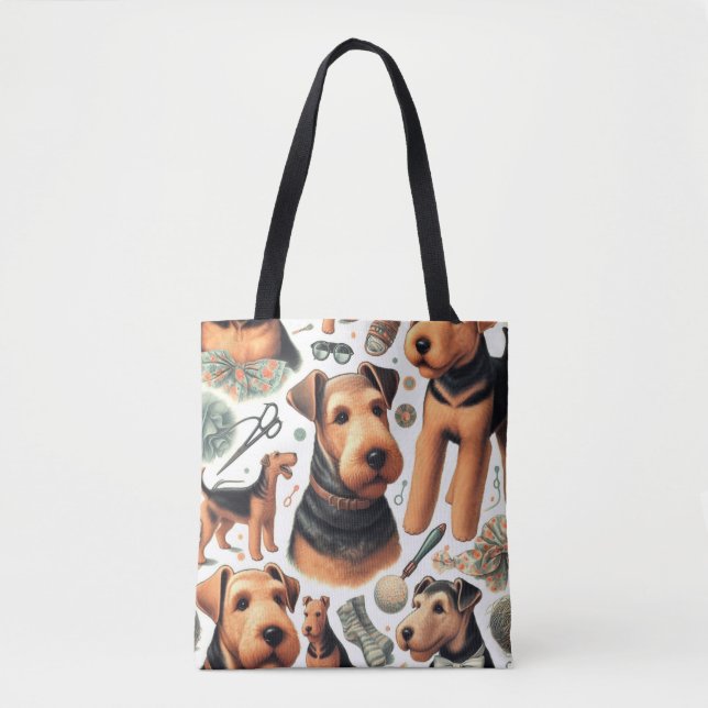 Tote Bag Vintage Airedale Terrier sans fil (Devant)