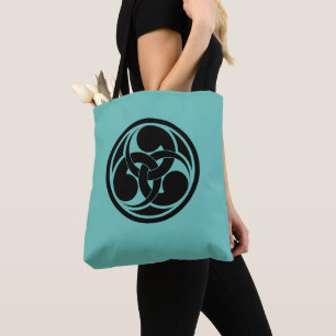 Tote Bag Vintage Black Turquoise Japon Tadpole Mon Oriental