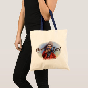Tote Bag Vintage Cigar Label Art, Cowboy Hits the Mark