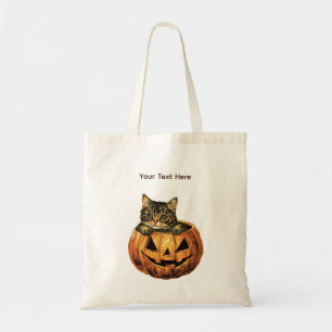 Tote Bag Vintage Citrouille d'Halloween Kitty